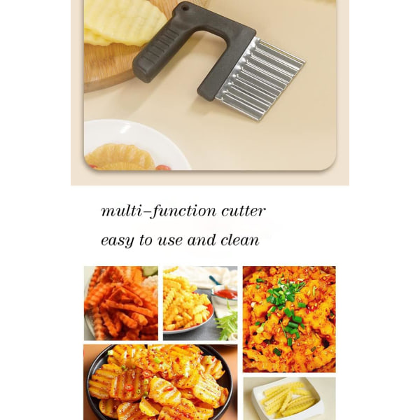 Krøllete Potetchips Kutter, Potetchipskutter med Håndtak, Pommes Frites Kutter, Rustfritt Stål Bølgekutter, Grønnsakskutter, Fruktskjærer
