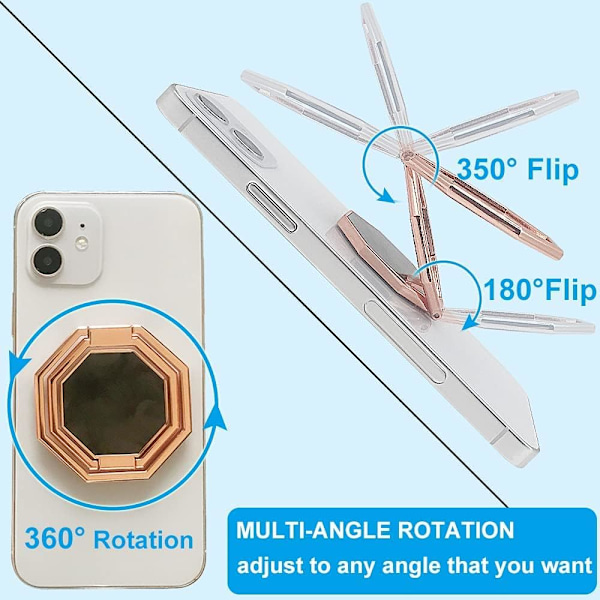 Mobiltelefonringhållare, Fällbart 360° Rotationsstativ för Skrivbord, Magnetisk Bilhållare, Metall Multi-vinkel