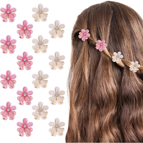 16 stk. Blomster Hårklemmer, Krystal Rhinestone Petal Hårklemme Små Hårklemmer Mini Hårklemmer Mode Hårtilbehør