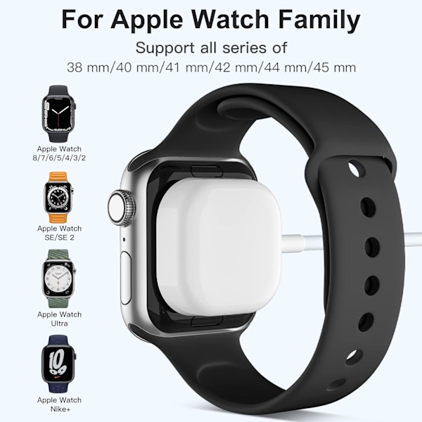 Kompatibel med Apple Watch-laddare, 1,5 m/5 fot snabb magnetisk laddningskabel kompatibel med Apple Watch Series 10 9 8 7 SE 6 5 4