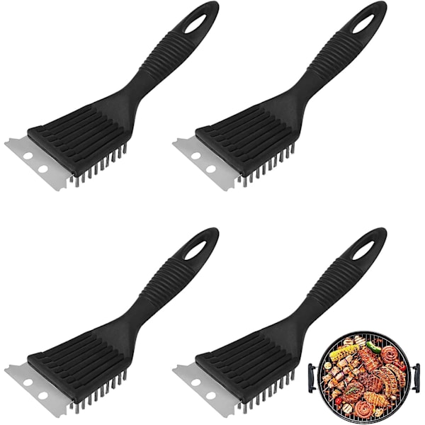 4 stk. grillbørste grillrengøring grillbørste rustfrit stål grillbørste børste (sort, 21*7 cm)