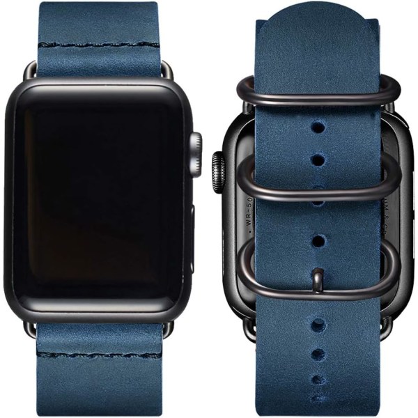 Vintage læderremme kompatibel med Apple Watch-rem, ægte læder retrorem kompatibel til mænd og kvinder iWatch SE Series 7/6/5/4/3/2/1 Army Blue/Black 38mm 40mm 41mm