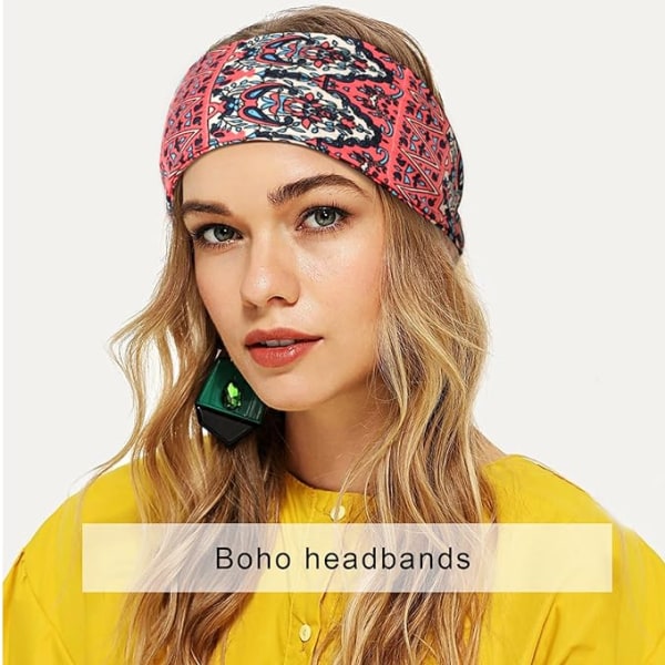 Bredt Boho Hodebånd for Kvinner Stretch Hodebånd Trenings Hodebånd for Kvinners Hår Svette Hodebånd