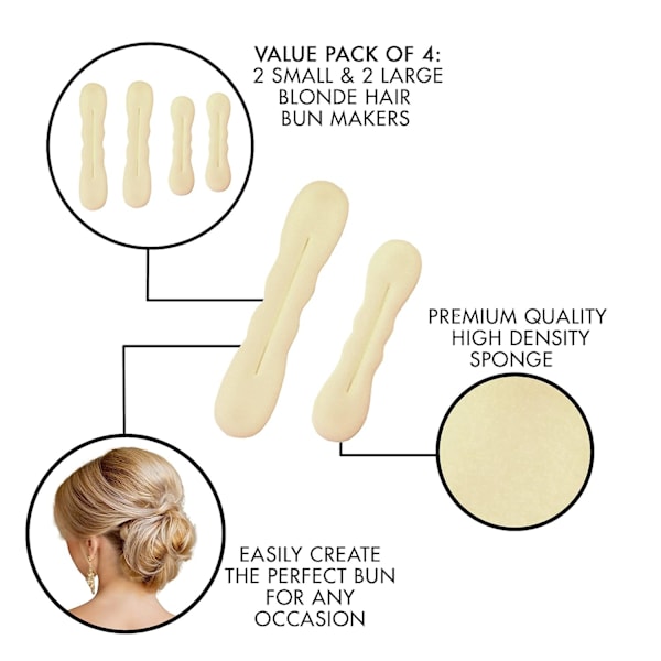 Magic Hair Bun Maker 4 Pack (2 små, 2 stora) Skumbunsformare Tillbehör Stark Flexibel Återanvändbar