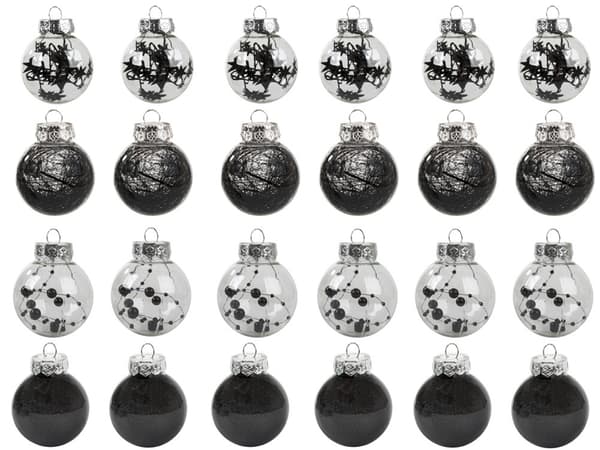 24-pack julkulor - Svart & Vit - 6 cm