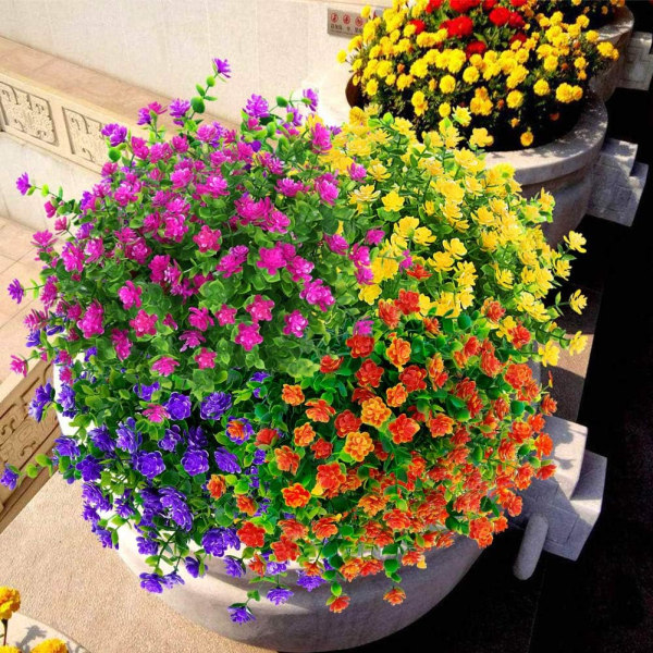 Konstgjorda blommor Falska utomhus UV-beständiga buxbomväxter Buskar 4-pack för hängande växt inomhus utomhus