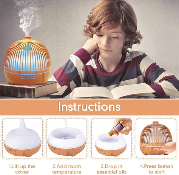 Æterisk oliediffuser, 550 ml ultralyd luftfugter aromaterapi diffuser med 7 farver LED-lys