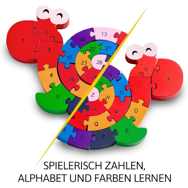 Snigelnummerpussel Träleksak, Siffror och Bokstäver, Pedagogisk Leksak För Små Barn, 3 År och Uppåt, med Säkerhet