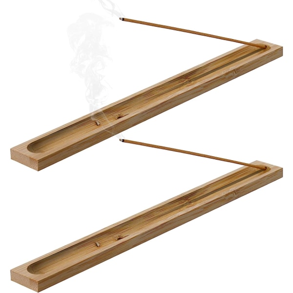 2 Pieces Natural Bamboo Incense Stick Holder Home Incent Burner Ash Catcher with Adjustable Angle