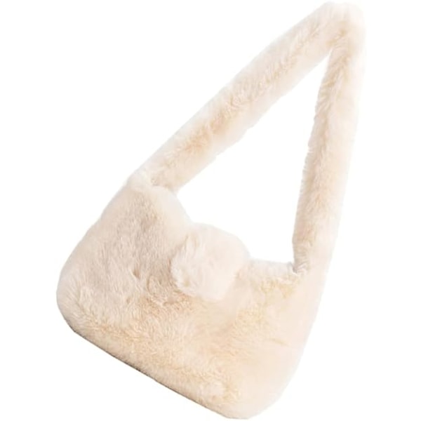 Plysch axelväska Fluffiga väskor Dam Tygväska Fluffy Furry Purse Handväska Underarm Messenger Bag för vår Höst Vinter Vit
