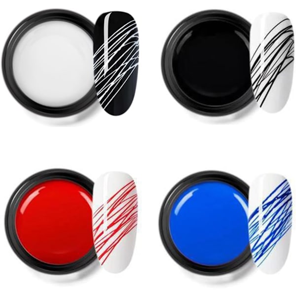 4 färger spindelgel för nagelkonst - Målnings elastisk ritspindelgel - Blötlägg av UV LED-gellack - Spindelgelnaglar Nagelkonst