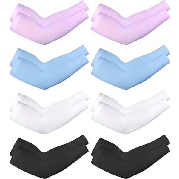 8 par unisex UV-skyddande armkylskydd i issilke White Black Pink Skyblue