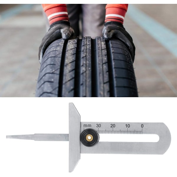 Dækmønsterdybdemåler, Dækmønsterdybdemåler i rustfrit stål, Dæksikkerhedsmåler, Dækmåler 0-30 mm til bil og motorcykel