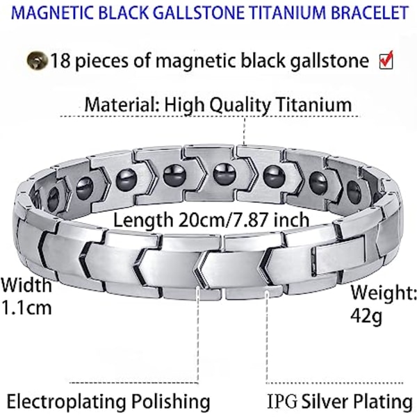 Magnetiskt armband, magnetiskt terapiarmband i titanstål, helt magnetiskt armband med 18 magneter (svart)