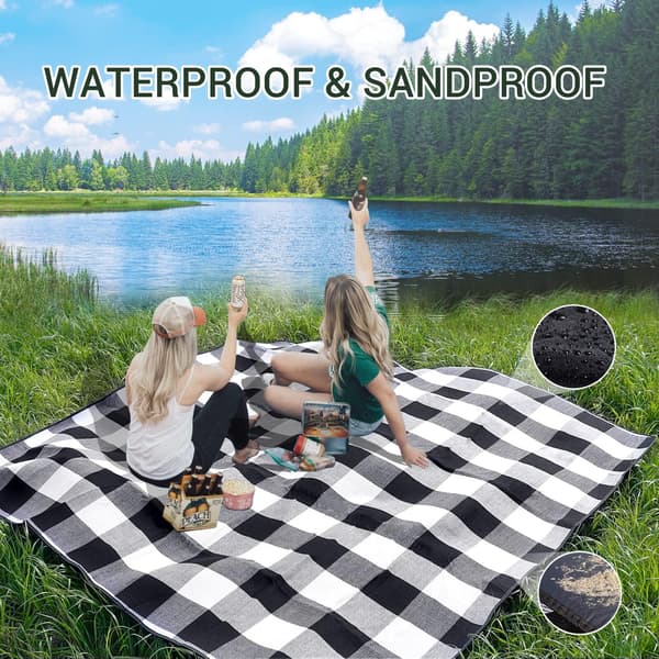 80”x 80” Piknikteppe Ekstra Stor, Vanntett og Sammenleggbart Strandteppe, 3-lags Utendørs Teppe for 6 til 8 Voksne