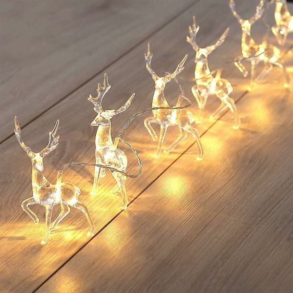 Julelys, batteridrevne varmhvide LED-rensdyrlyskæde, juledekoration, 10 LED-lyskæde