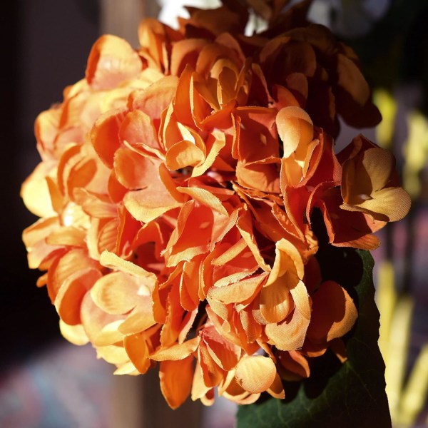 5 st konstgjorda sidenhortensior, blomsterarrangemang dekoration 47 cm deep orange