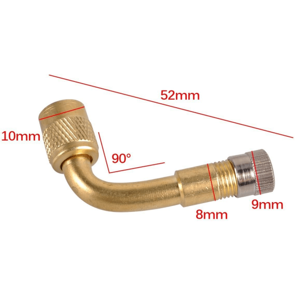 90 graders bøyd ventilforlengeradapter, messing luftdekkforlenger Schrader ventiladapter