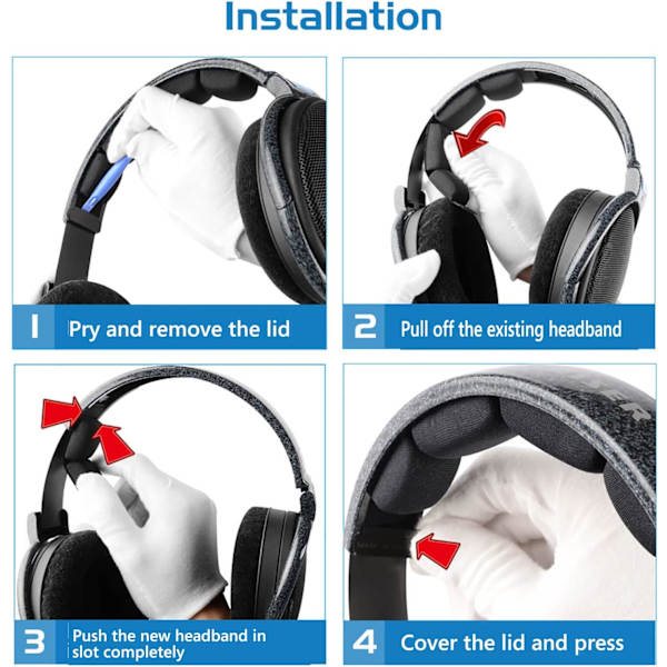 Stoffhodebåndspute kompatibel med Sennheiser HD600, HD580, HD650, HD660 S hodetelefoner Erstatning hodebånd/hodebandspute (svart)