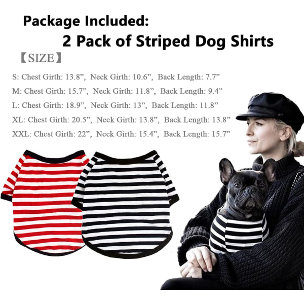 2-pack hundtröja husdjurskläder bomull randig kläder, hund andningsbar mjuk tröja för små medelstora stora hundar Black*1 & Red*1 XXL
