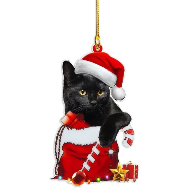Roliga svarta kattprydnader, 3,1 tums höjd Söt katt juldekoration, juldekorationer, julgransupphängning