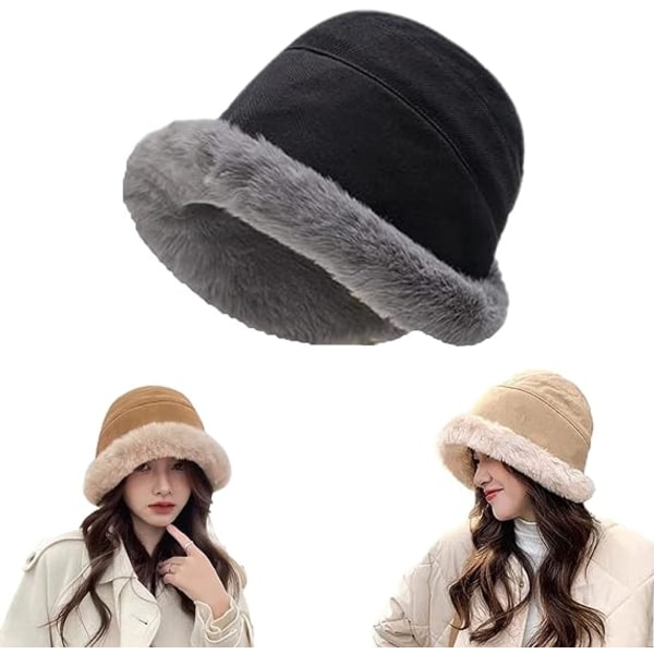 Kvinnor Plus sammet förtjockad bucket-hatt, vintervarm enfärgad vikbar mjuk cap
