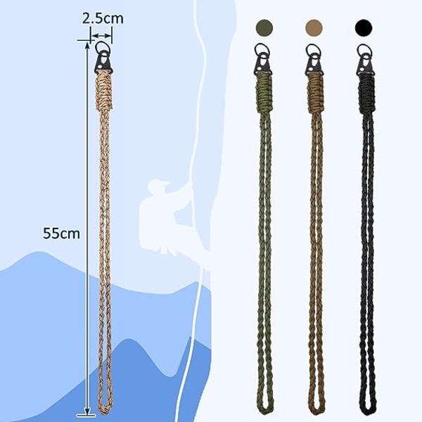 4 kpl raskaan sarjan lanyardia metallisella Hk-klipsillä, punottu vahva paracord-avaimenperä