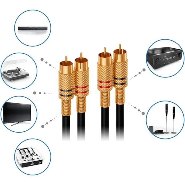 1,5 m RCA-audiokaapeli 2x RCA-liitin - 2x RCA-liitin HiFi-audiokaapeli RCA-liitin täysmetallipinnoite