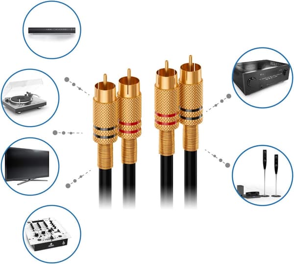 1,5 m RCA-lydkabel 2x RCA-plugg til 2x RCA-plugg HiFi-lydkabel RCA-plugg full metallbekledning