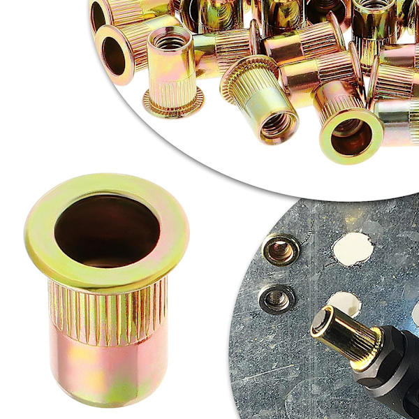 100 stk. fladhoved M6 gevindmøtrikker, assorterede M6 gevindindsatser til metal og plast (12 mm x 15 mm)