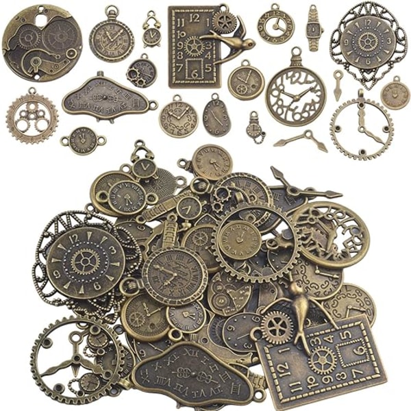 Klockansikte Charm Hänge, 100 Gram Multi-Style Klockor och Urtavla Rörelse Charms Växlar Steampunk Hänge Hantverk Material Antique Bronze