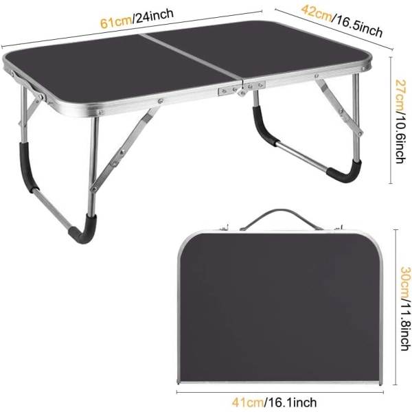 Lågt fällbart campingbord, lätt picknickbord/resebord för utomhus- och knästående skrivbord