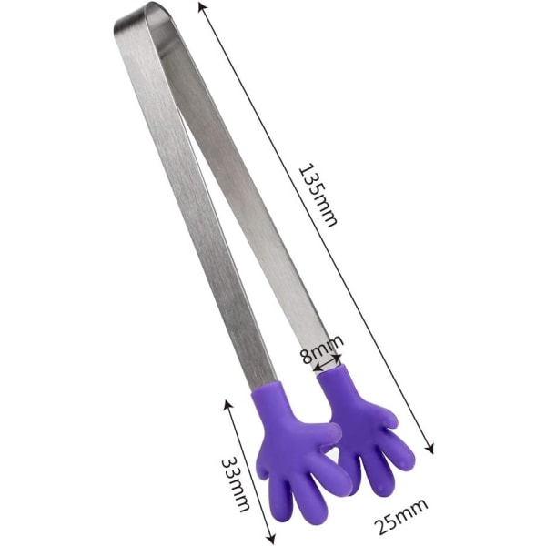 Sukker is-tang 5-pakning, rustfritt stål mini-tang mat-tang med sklisikker håndform silikon for kjøkkentenger mat is-klips (tilfeldig farge)