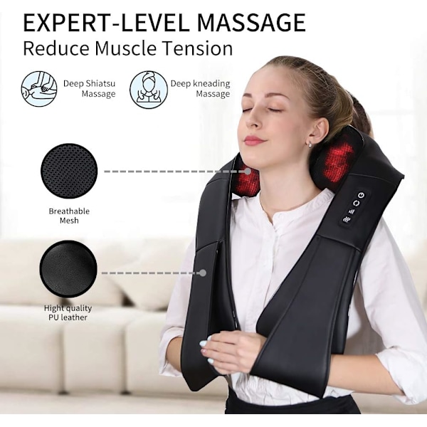 Niskahierontalaite, syväkudoshieronta 3D-vaivauksella, kannettava, lämmöllä, Shiatsu-hierontalaite niskalle, selälle, hartioille, jaloille ja säärille