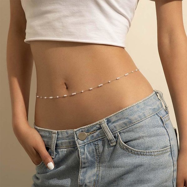 Boho mavekæde sølv taljekæde perler taljekæde perle body chain smykker til kvinder og piger