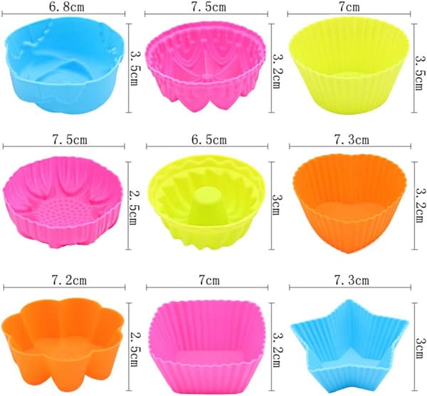 Silikonmuffinsformar, 36-pack, Icke-klibbiga, 9 former, Återanvändbara, Silikonmuffinsformar