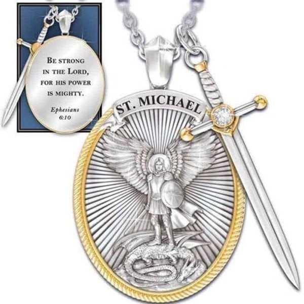 Ärkeängel St. Michael stålhänge | Amulet Saint Michael Smycken Present för män kvinnor