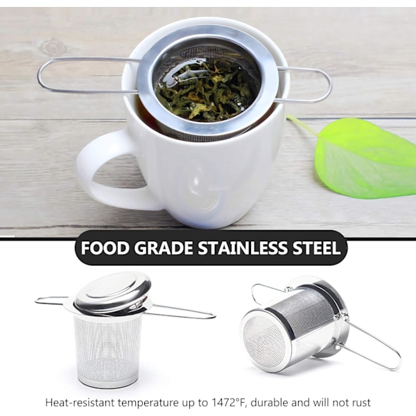 Te-si af rustfrit stål med fine masker, med foldbart håndtag og låg, til ophængning og brygning af løs te og kaffe