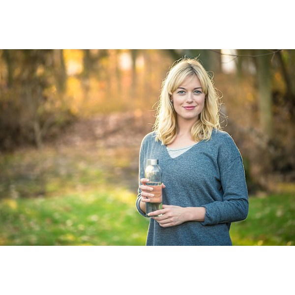 Glasklare glasflasker med låg | Naturlige BPA-fri, miljøvenlige, genanvendelige og genopfyldelige vandflasker til juicing, 18 oz vandflaskesæt med 6