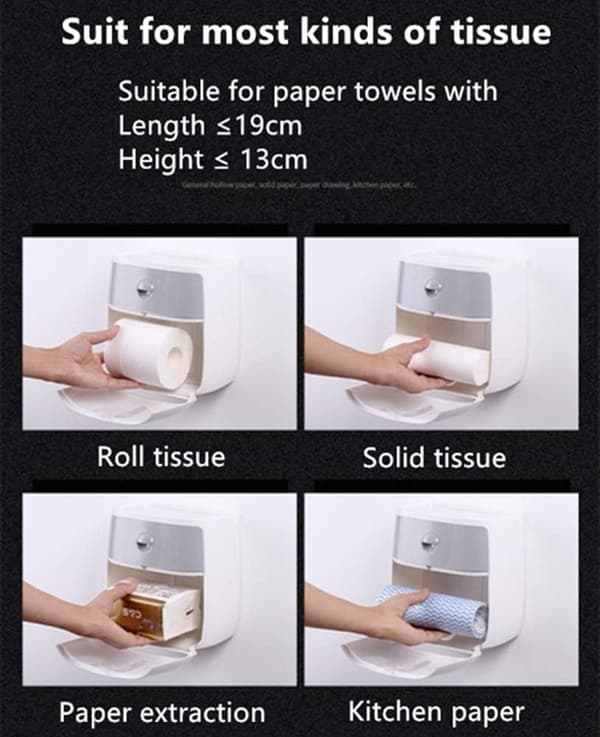 Väggmonterad pappershanddukshållare Rullar Tissue Holder Box med Liten Låda (GRÅ)