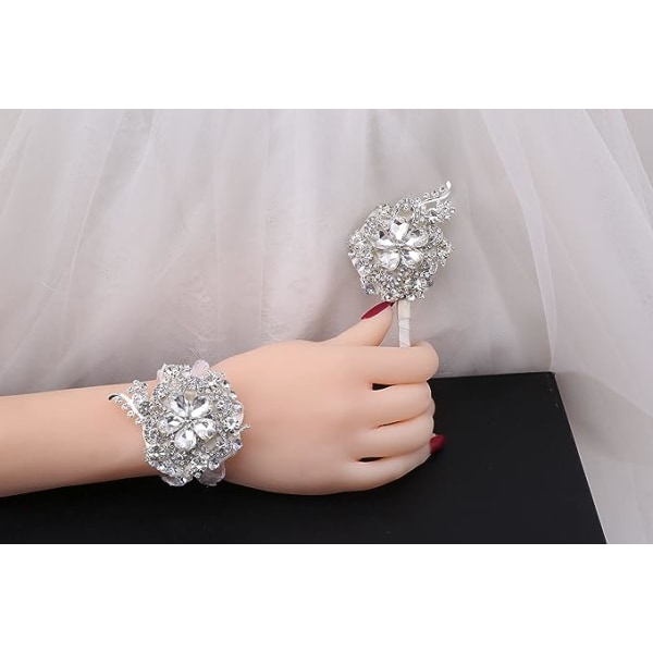 2 stk. Krystall Diamant Corsage Sett Håndledd*1 Brud og Corsage*1 Brudgom Bryllupsfest