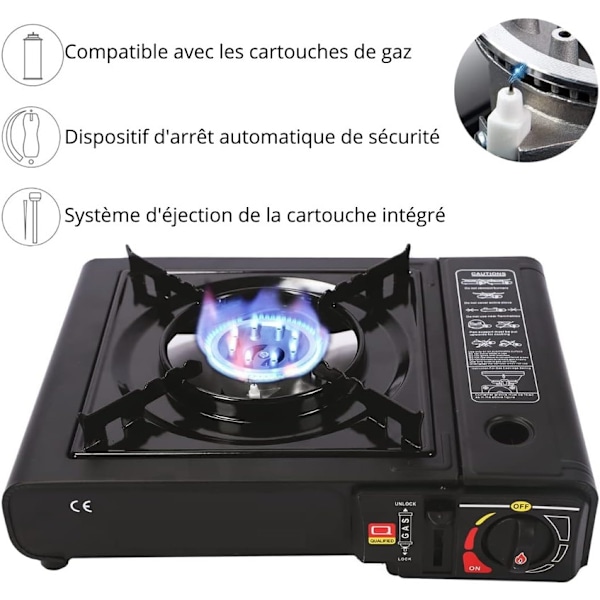Bærbar gasskomfyr for camping, festivaler, fisketurer, ultratynn utendørs gasskomfyr 2200W 34x28x11cm