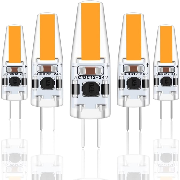 G4 LED 3W 12V AC/DC lyspærer, G4 3W LED 30W ekvivalent halogenpære, 300LM, varm hvit 2700K, ikke-dimbar, 5-pakning