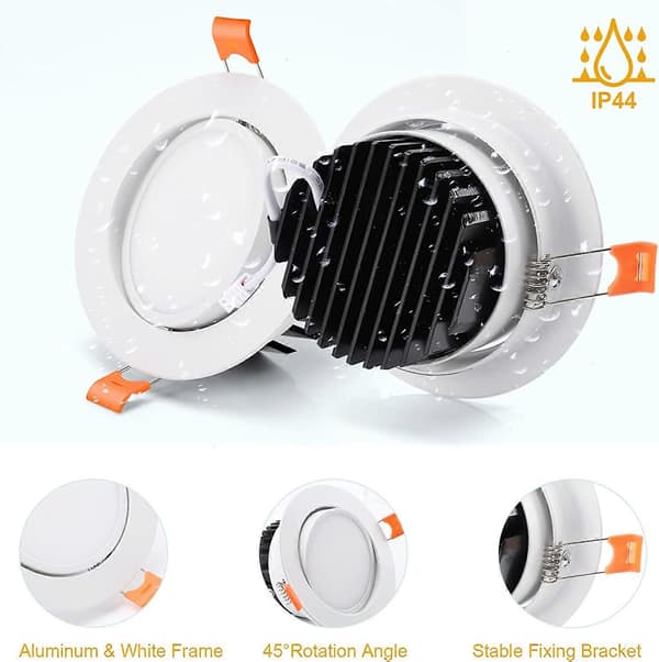 3-pack 12W LED Infälld Spotlight, 6000k Kallvit Extra Platt, Håldiameter 95mm (Vit)