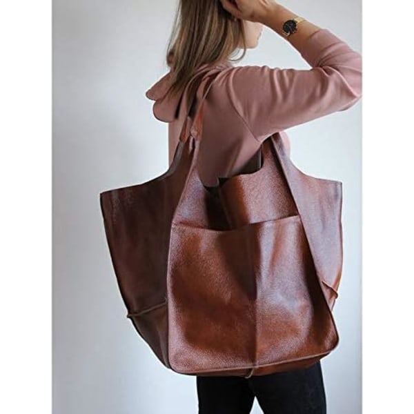 Stor handväska i PU-läder för kvinnor, axelväska, mjuk crossbody-väska, present till flickor och kvinnor