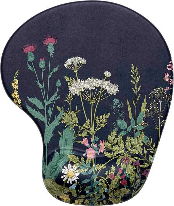 Ergonomisk musemåtte med håndledsstøtte, gelmusemåtter med skridsikker PU-base, musemåtte i memoryskum, sød musemåtte til bærbar pc, sort blomst Black Flower