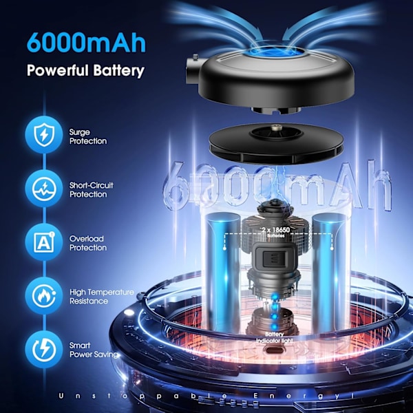 Elektrisk Luftpumpe, 6000 mAh Bærbar Luftmadras Pumpe, 4.5Kpa Elektriske Campingpumper med 5 Dyser, Inflator USB Genopladelig Pumpe