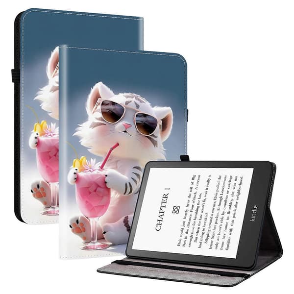 Läderfodral med mönster och ställ för Amazon Kindle Paperwhite (2021) med kortfack