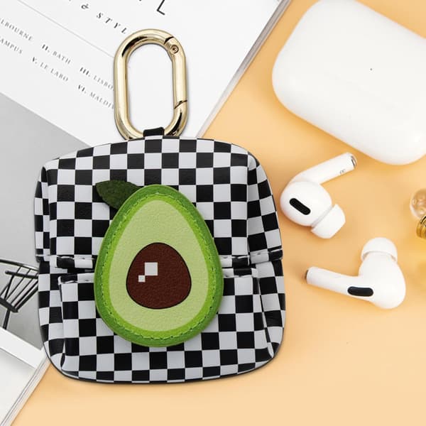 Frugtformet møntpung, foldbar PU-læderpung mini pung til kvinder og piger, søde møntpunge med nøglering og trykknap (Avocado) Avocado