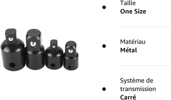 4 stk. forhøyer- og reduksjonssett, skralleadapter, for stikkontakter og bits 1/2\" 1/4\" 3/8\"